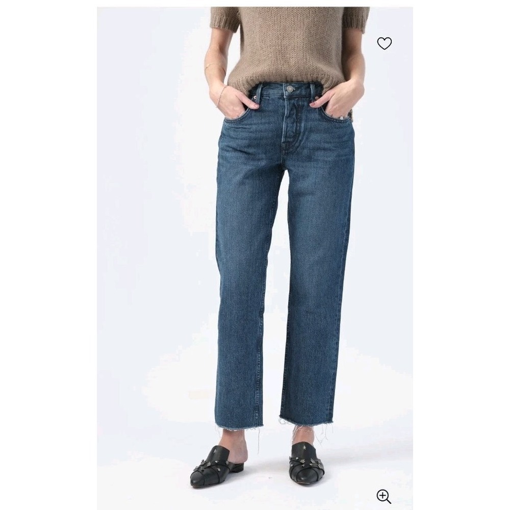 GRLFRND Tatum Slim Kick Jeans Only Lies Medium Wash Raw Hem Size 25 GF4139850762